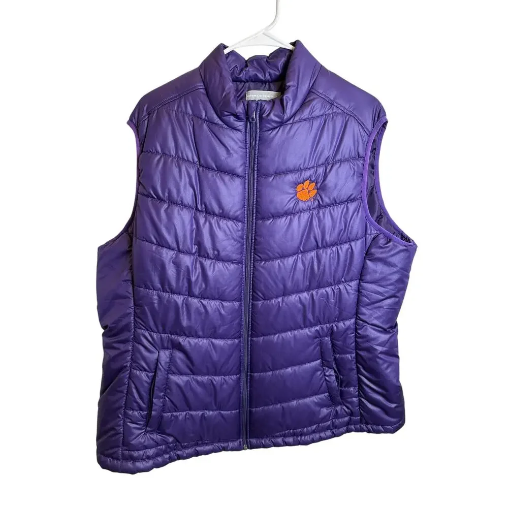 Cutter + Buck WeatherTec Puffer Vest - Purple Clemson Paw Logo XXXL Men's Golf